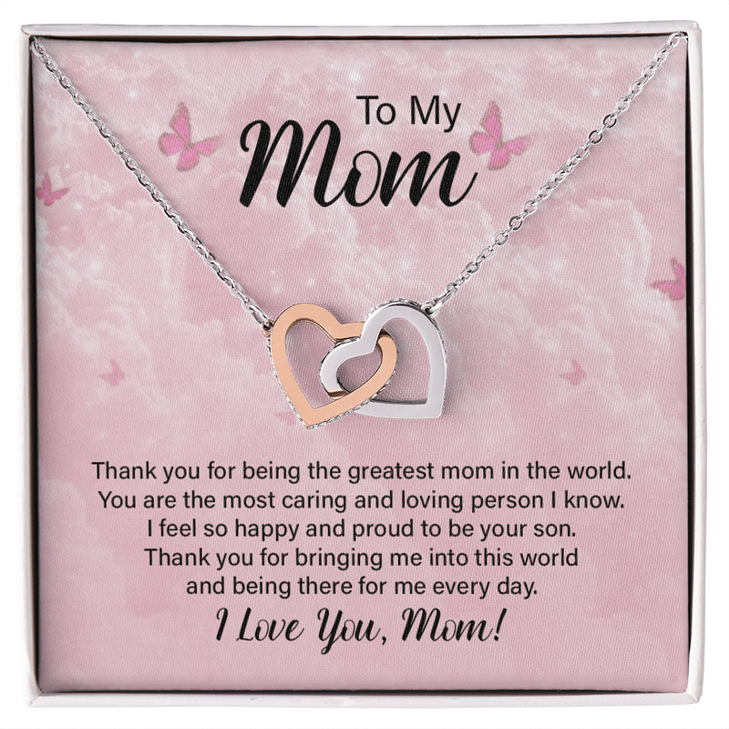 To My Mom, I Love You Interlocking Hearts Necklace